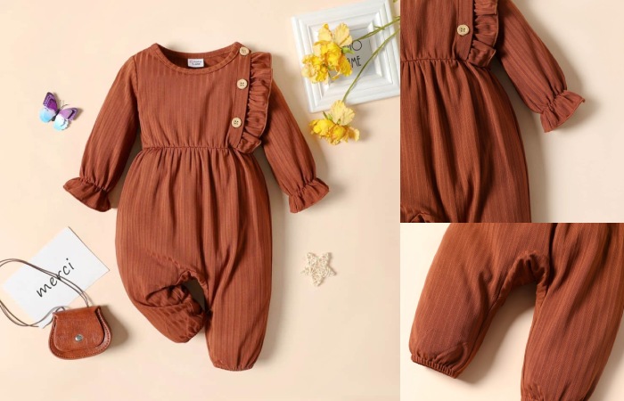 Baby Girl Brown Long-Sleeve Jumpsuit