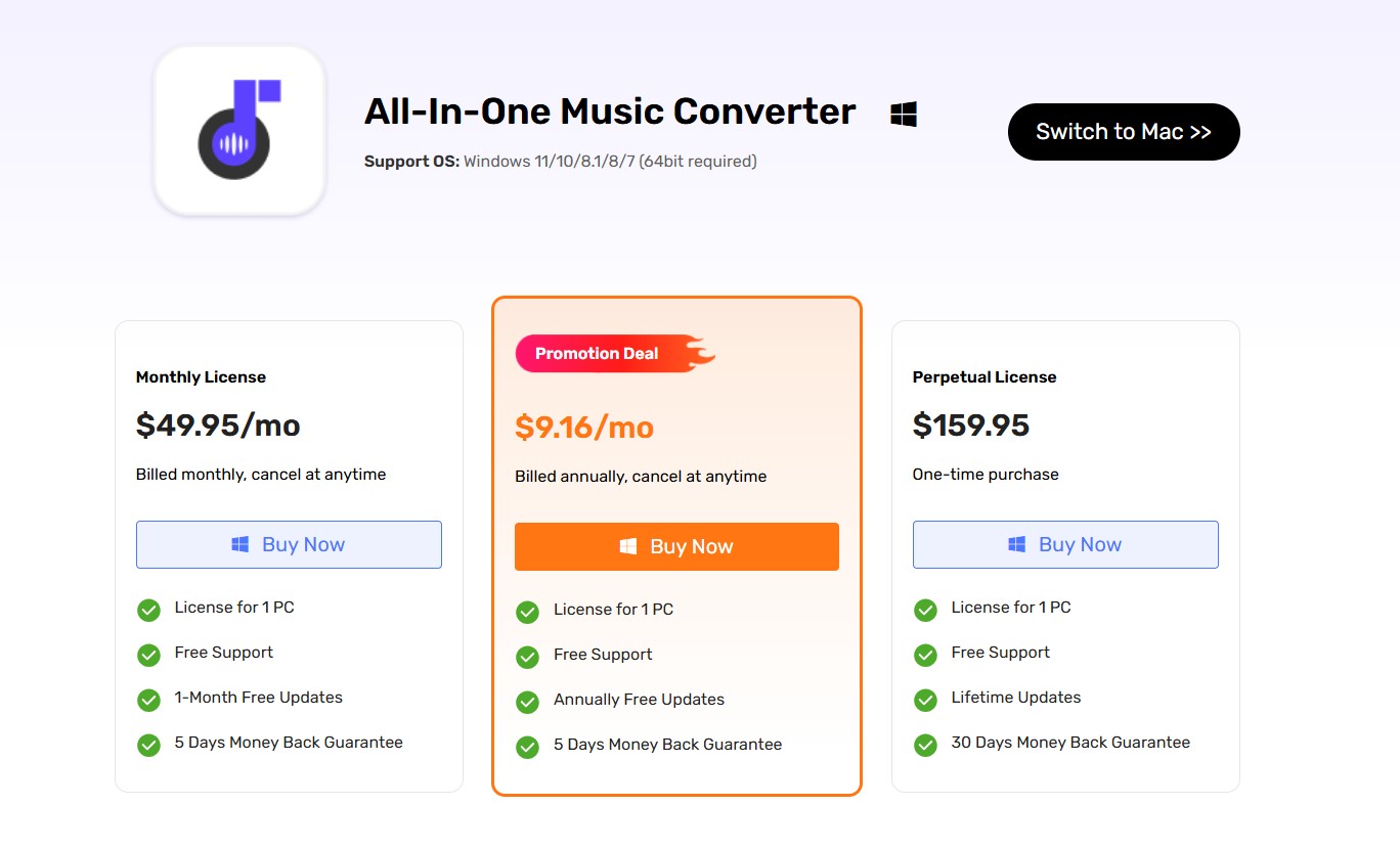 Pricing for MuConvert All-in-One Music Converter